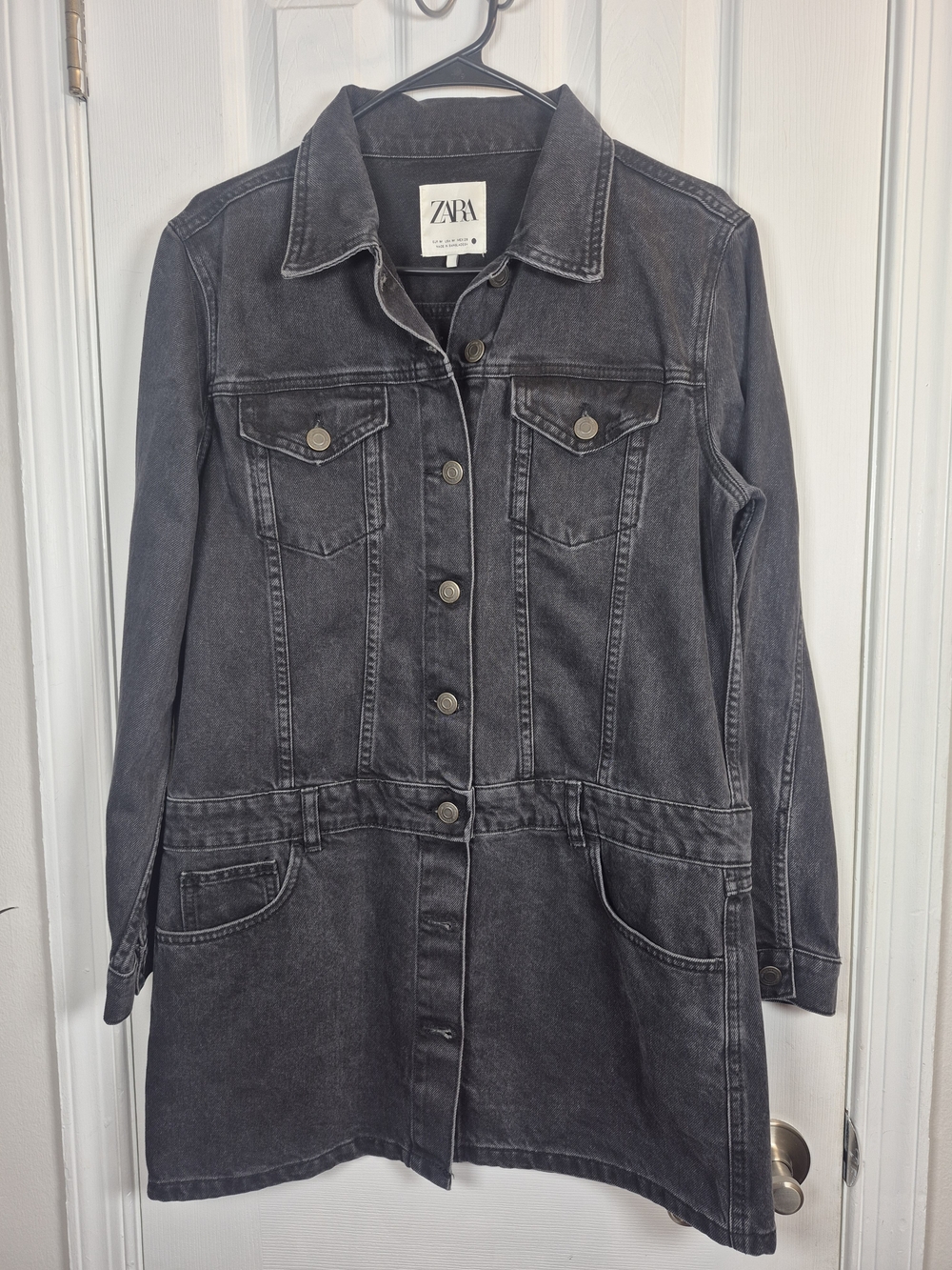 ZARA Washed Black Denim Mini Shirt Dress Medium Y2K Utilitarian Streetwear
